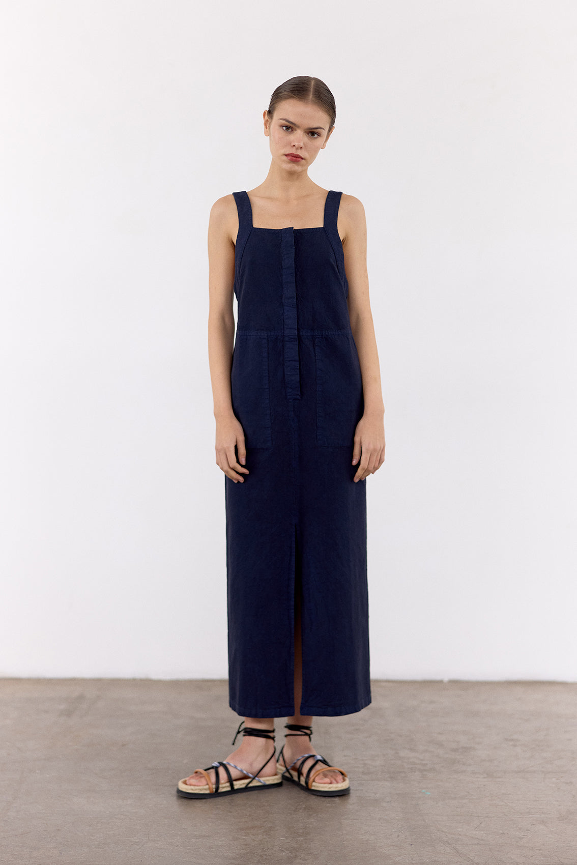 Vestido Utilitario Algodón Rugoso - Medianoche