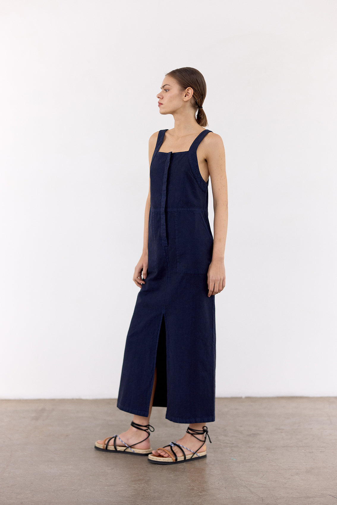 Vestido Utilitario Algodón Rugoso - Medianoche