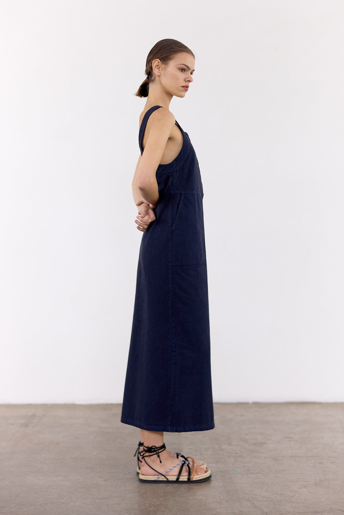 Vestido Utilitario Algodón Rugoso - Medianoche