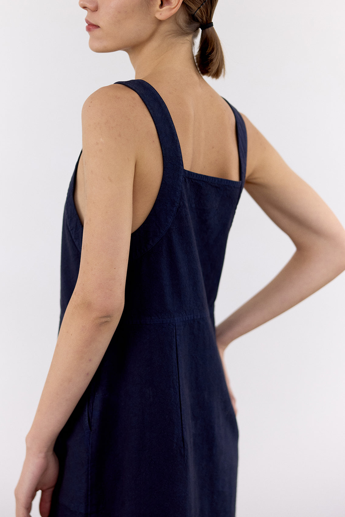 Vestido Utilitario Algodón Rugoso - Medianoche