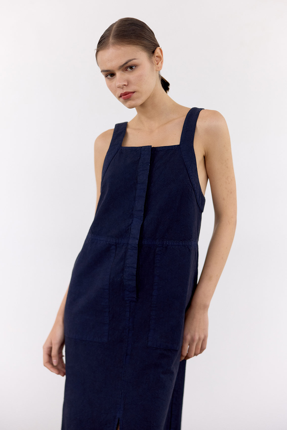 Vestido Utilitario Algodón Rugoso - Medianoche