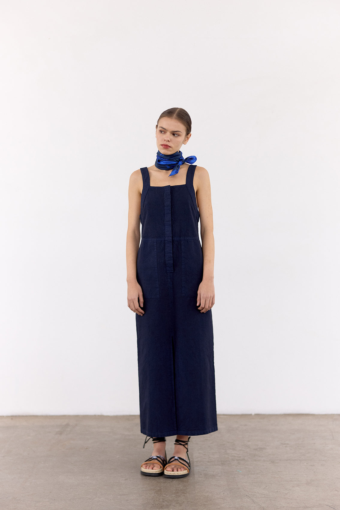 Vestido Utilitario Algodón Rugoso - Medianoche