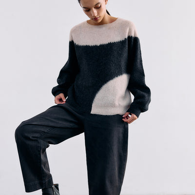Felted Alpaca Sweater Semicircles - Medianoche/Crudo