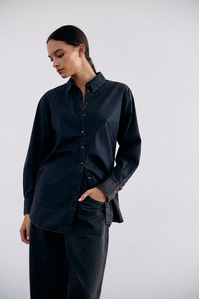 Washed Pima Cotton Button-Down Shirt - Medianoche