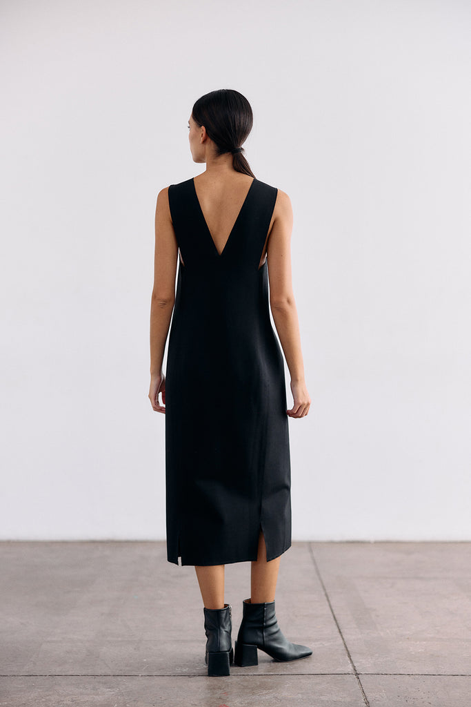 Deep-V Layering Midi Dress - Ónix
