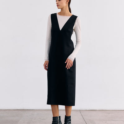 Deep-V Layering Midi Dress - Ónix