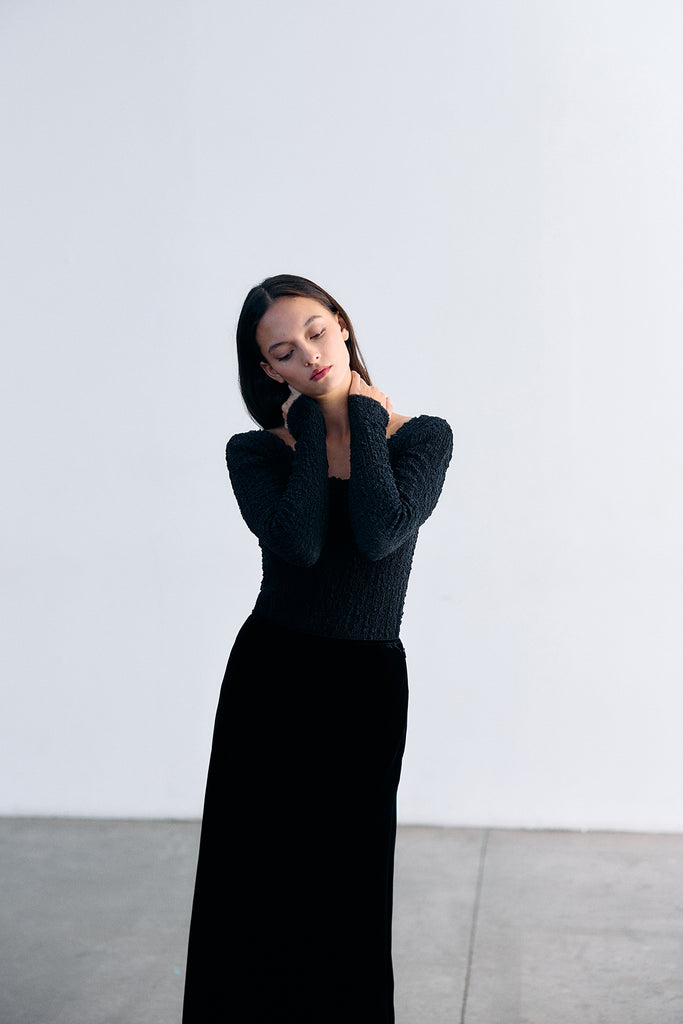 Crinkle Texture Silk Top - Ónix