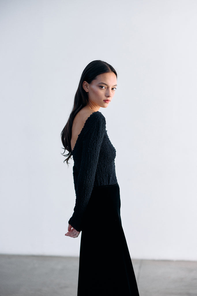 Crinkle Texture Silk Top - Ónix