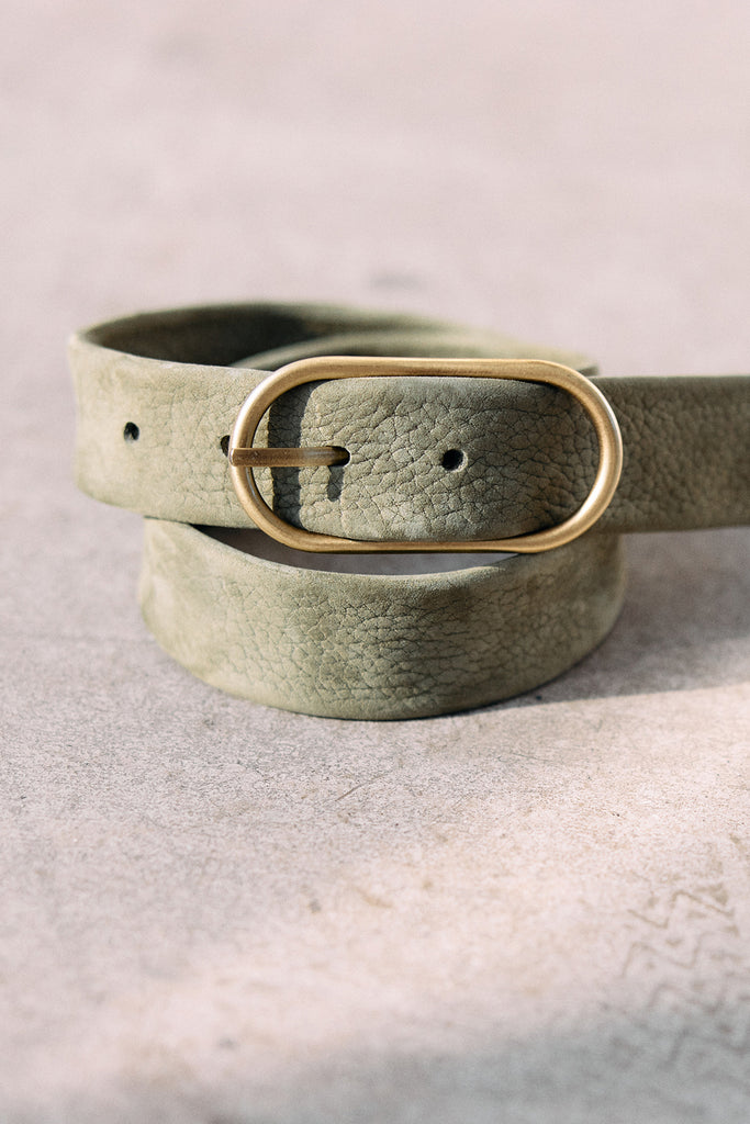 Thin Nubuck Leather Belt - Musgo