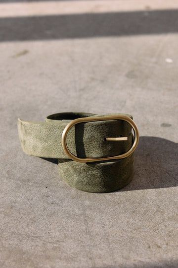 Wide Nubuck Leather Belt - Musgo