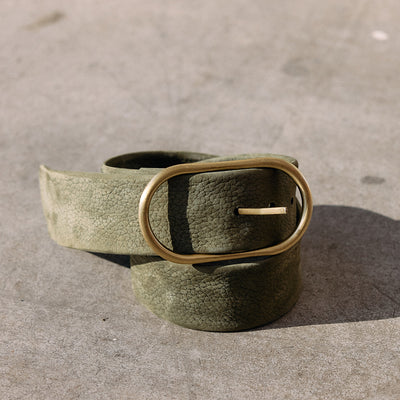 Wide Nubuck Leather Belt - Musgo