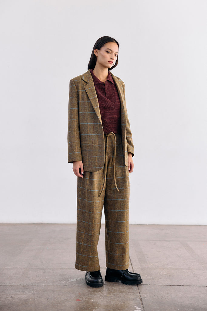 Single-Breasted Wool Blazer - Mix Oliva