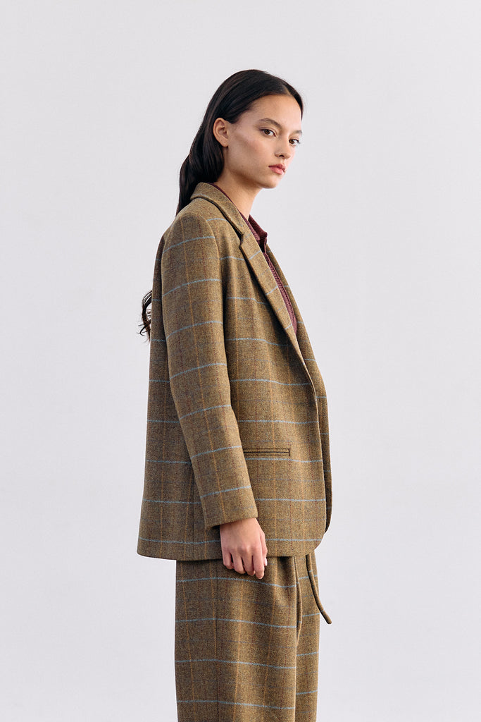 Single-Breasted Wool Blazer - Mix Oliva