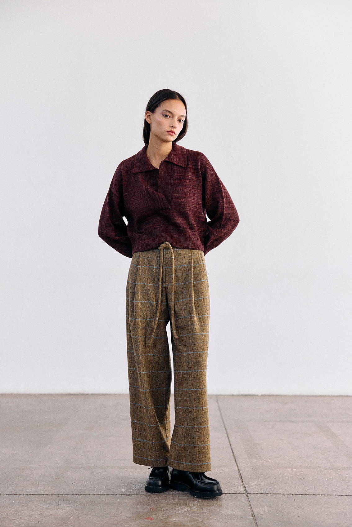Straight-Leg Wool Trousers - Mix Oliva