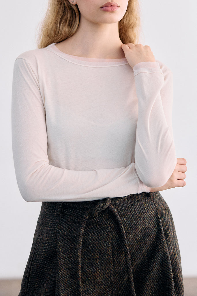 Long-Sleeve Crew Neck Pima Cotton Top - Crudo