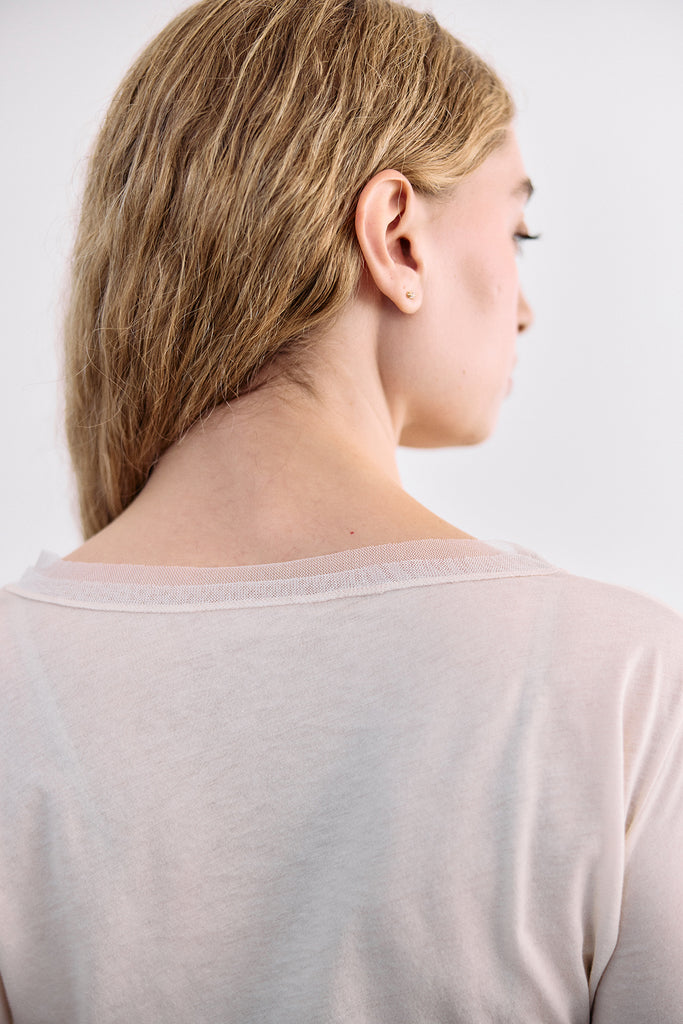 Long-Sleeve Crew Neck Pima Cotton Top - Crudo