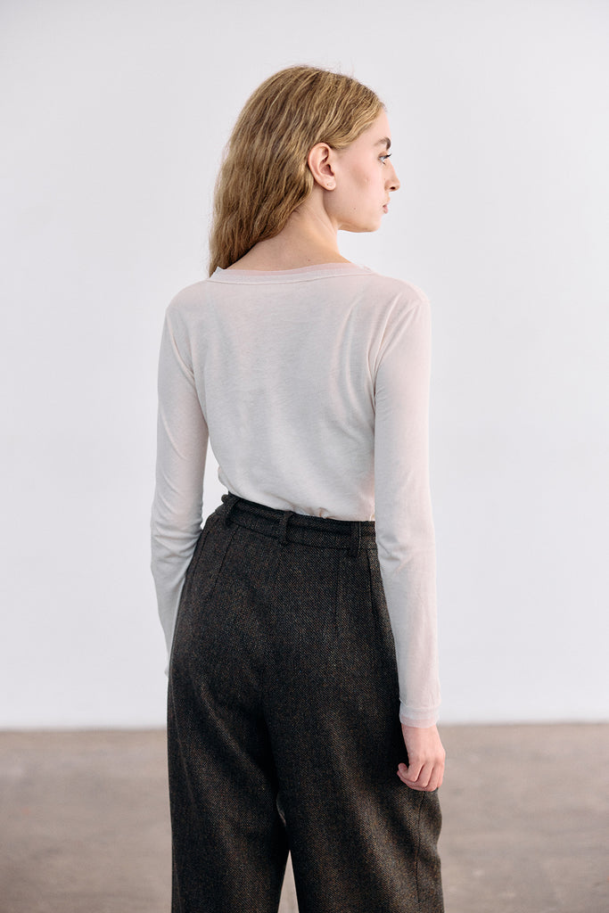 Long-Sleeve Crew Neck Pima Cotton Top - Crudo