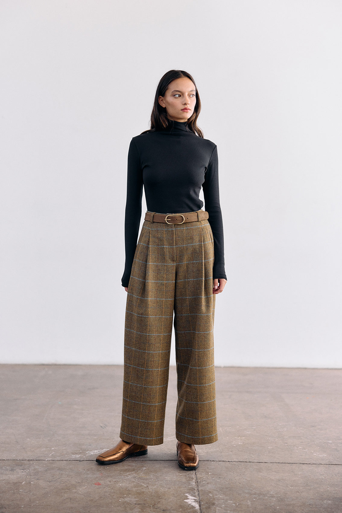 Straight-Leg Wool Trousers - Mix Oliva