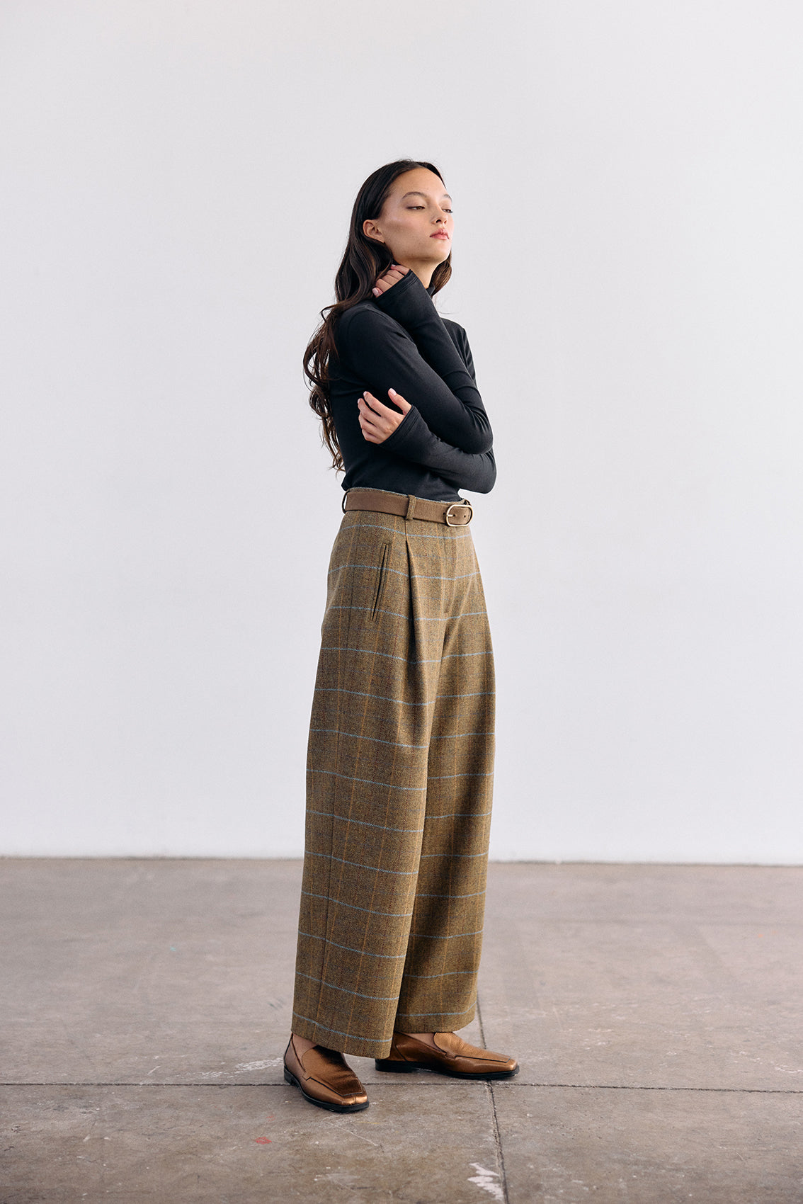 Straight-Leg Wool Trousers - Mix Oliva