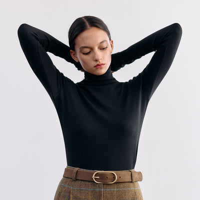 Ribbed Pima Cotton Turtleneck Top - Ónix