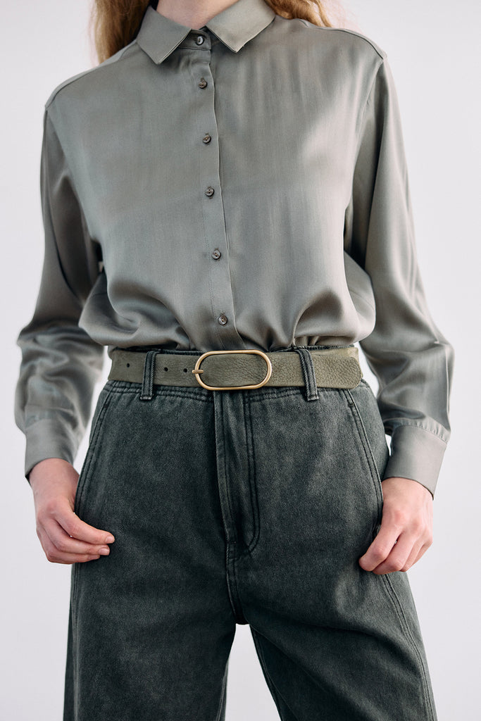 Thin Nubuck Leather Belt - Musgo