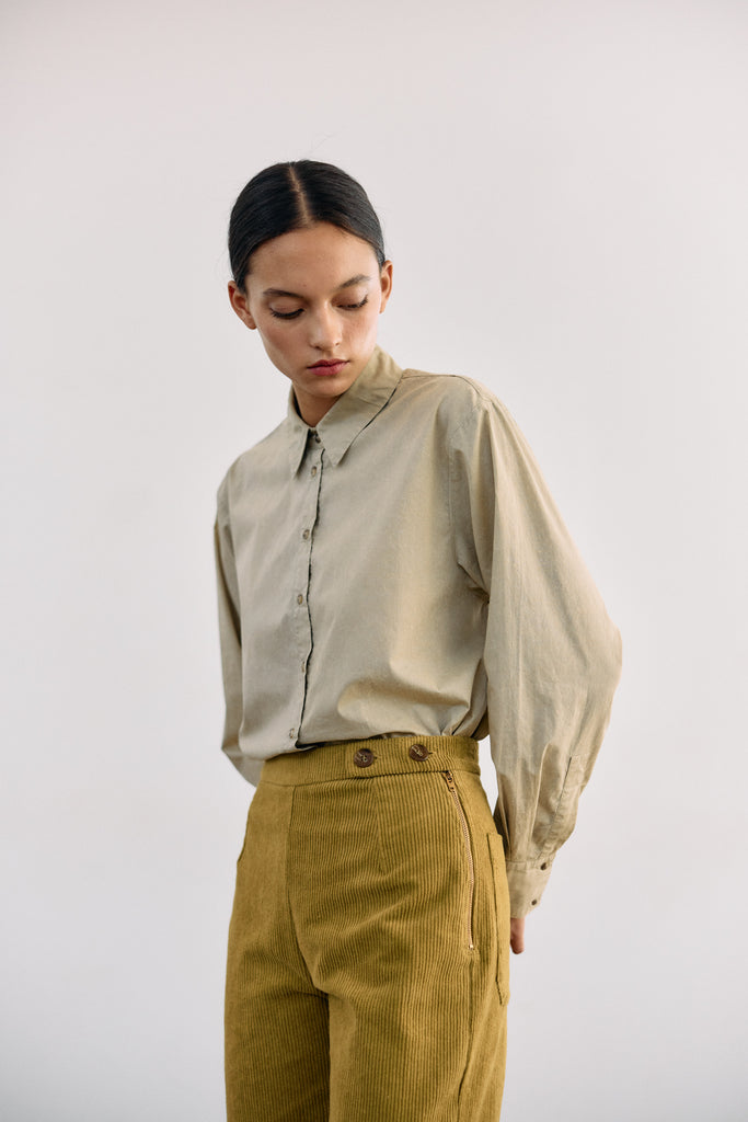 Washed Pima Cotton Button-Down Shirt - Salvia