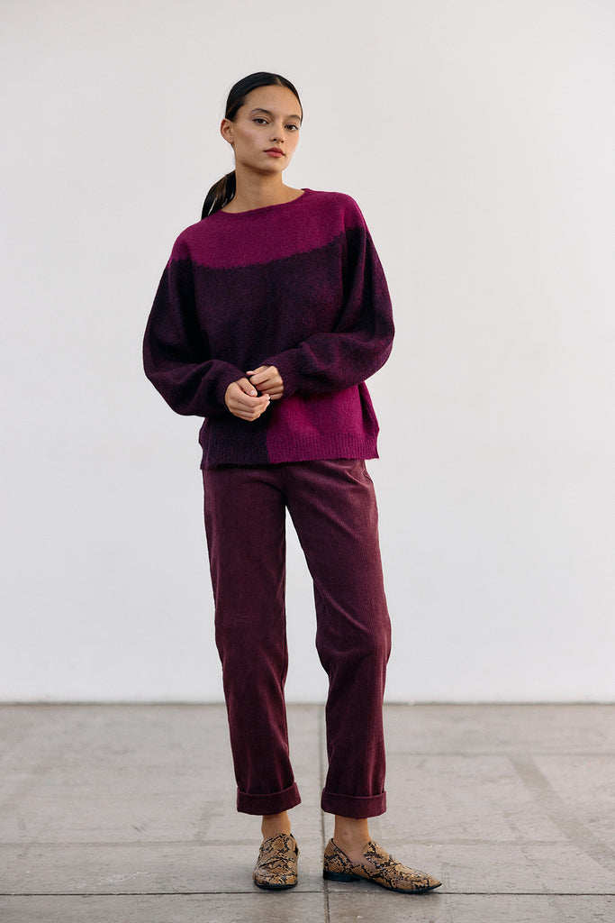 Felted Alpaca Sweater Semicircles - Vino/Buganvilia