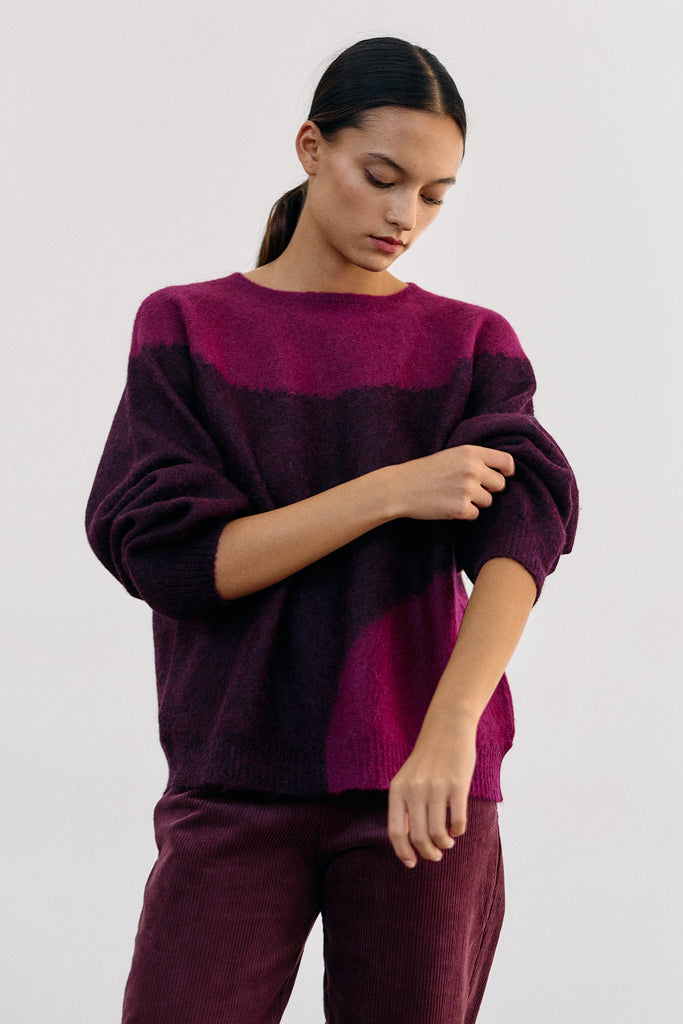 Felted Alpaca Sweater Semicircles - Vino/Buganvilia