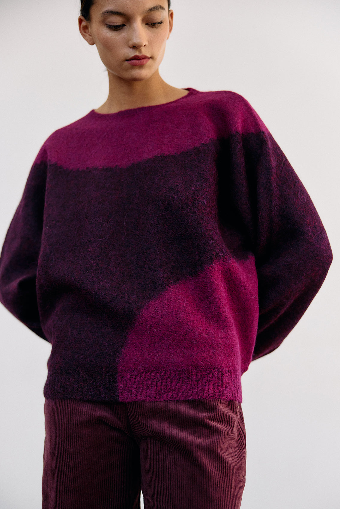 Felted Alpaca Sweater Semicircles - Vino/Buganvilia