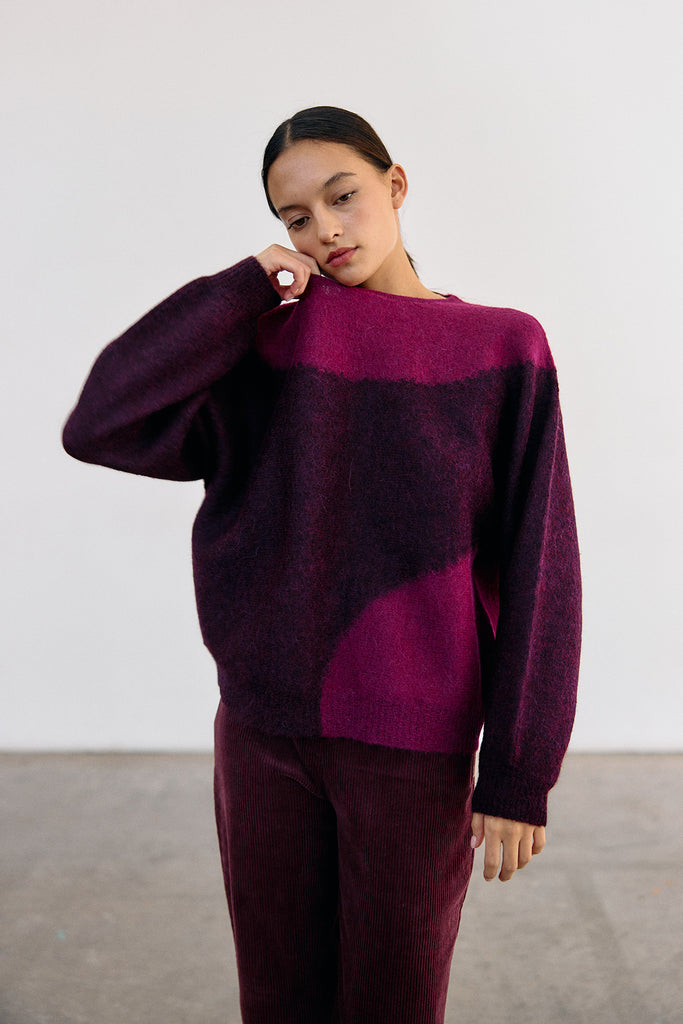 Felted Alpaca Sweater Semicircles - Vino/Buganvilia