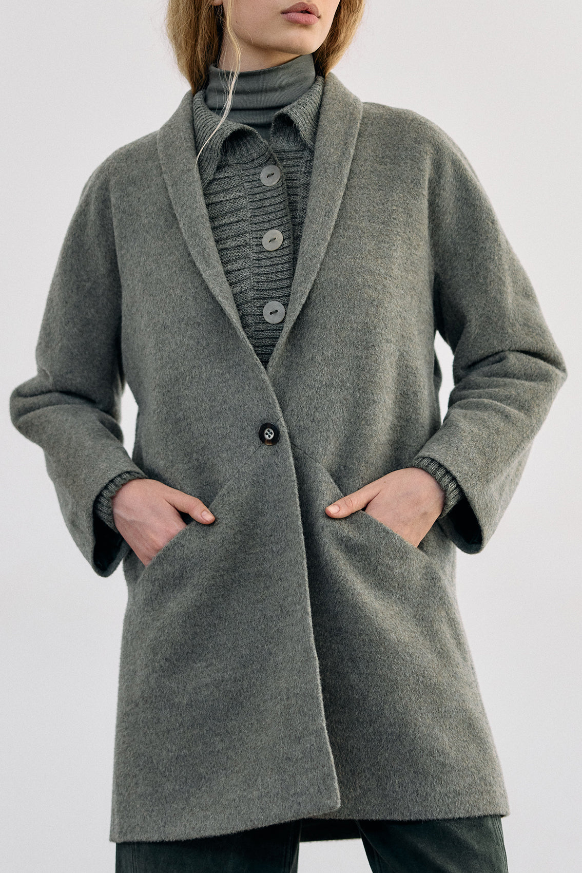 Short Baby Alpaca Coat - Musgo