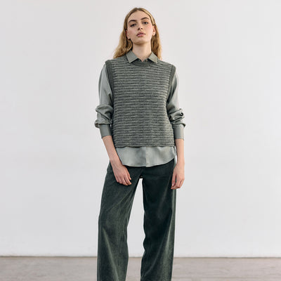 Textured Alpaca Knit Sweater Vest - Musgo