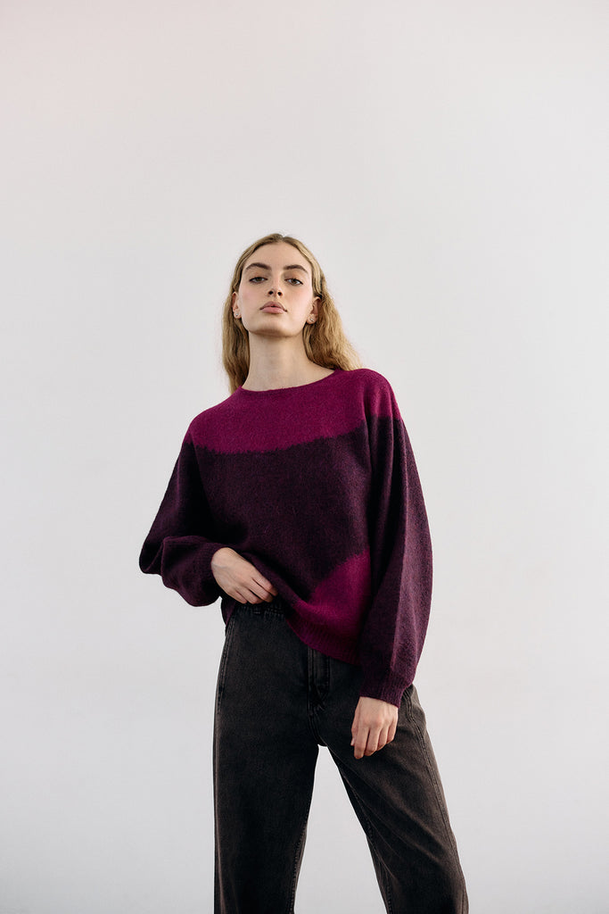 Felted Alpaca Sweater Semicircles - Vino/Buganvilia