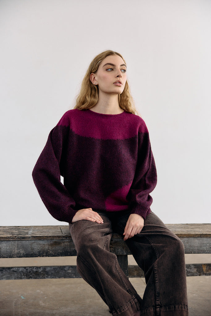 Felted Alpaca Sweater Semicircles - Vino/Buganvilia