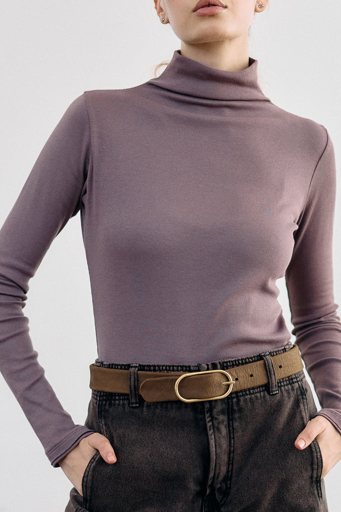 Ribbed Pima Cotton Turtleneck Top - Malva
