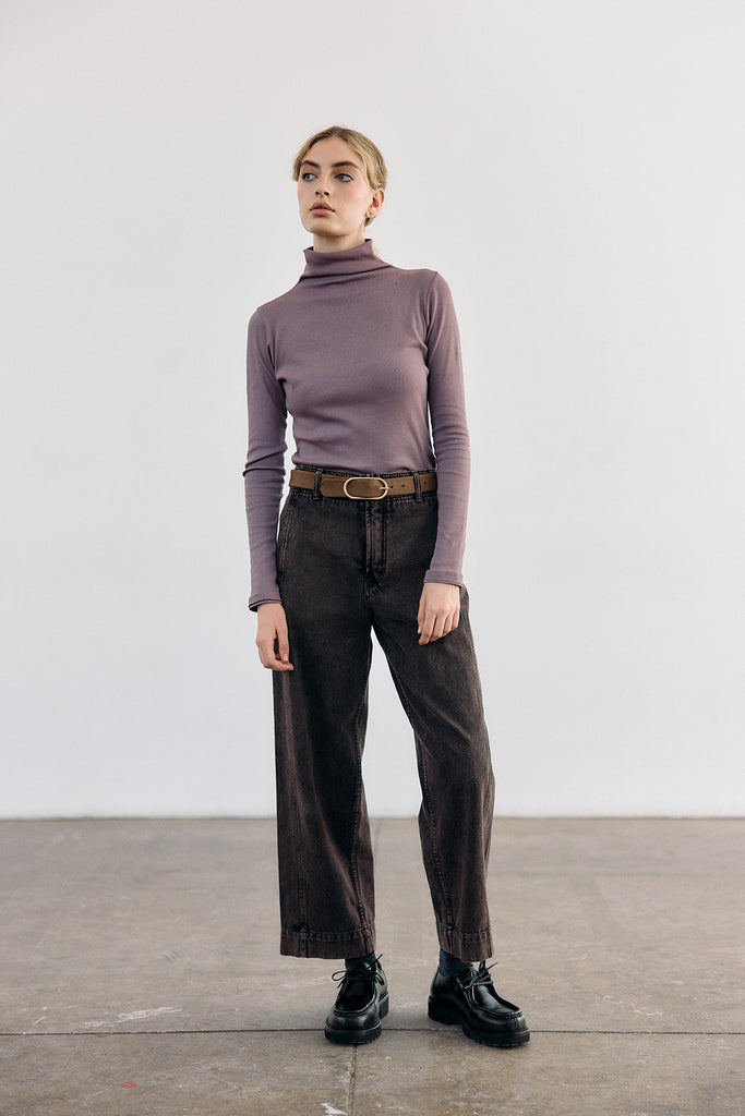 Ribbed Pima Cotton Turtleneck Top - Malva
