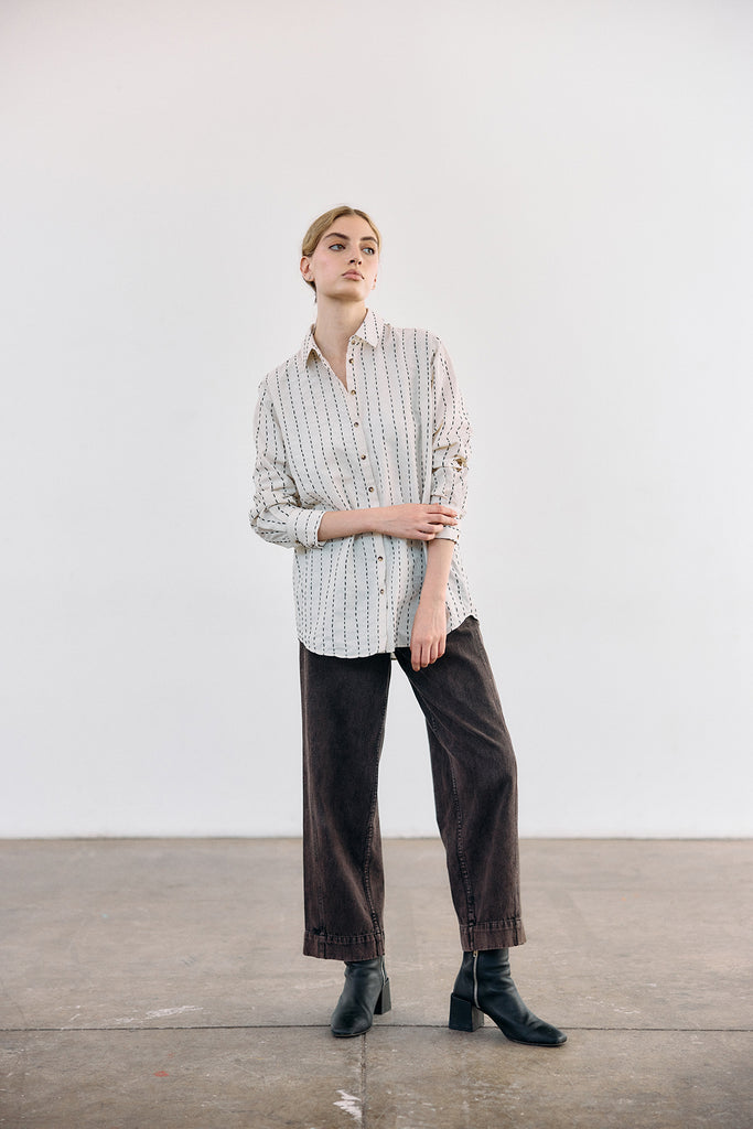 Contrast Stitching Cotton Blouse