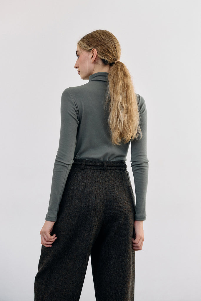 Ribbed Pima Cotton Turtleneck Top - Musgo