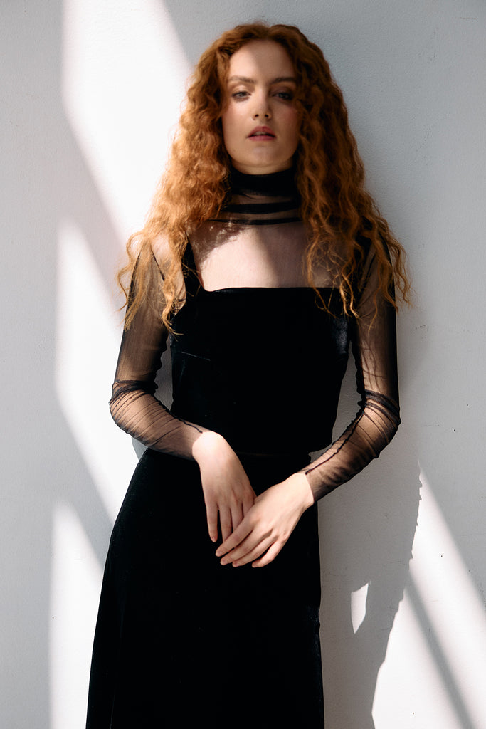 Silk Velvet Square Neck Top - Ónix