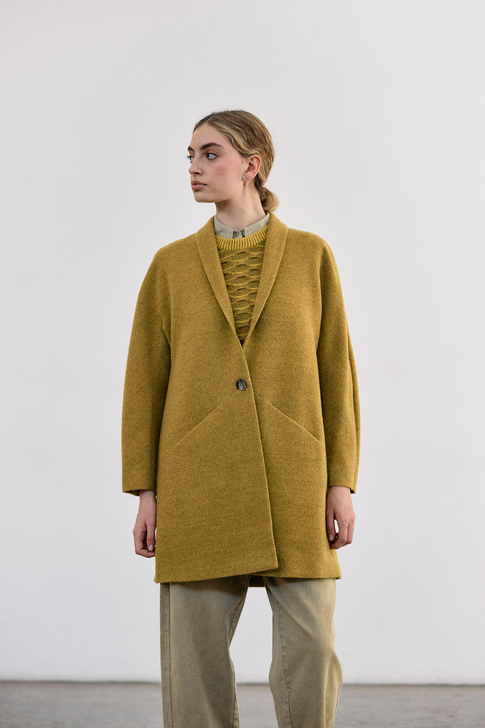 Short Baby Alpaca Coat - Ocre
