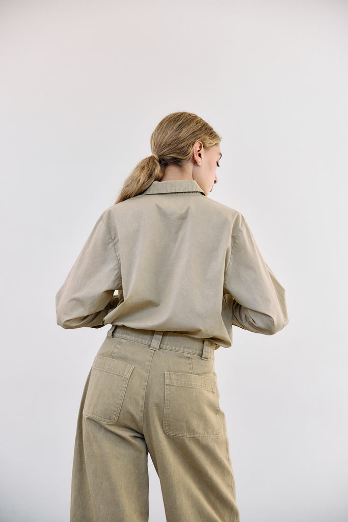 Washed Cotton Gabardine Utility Pant - Salvia