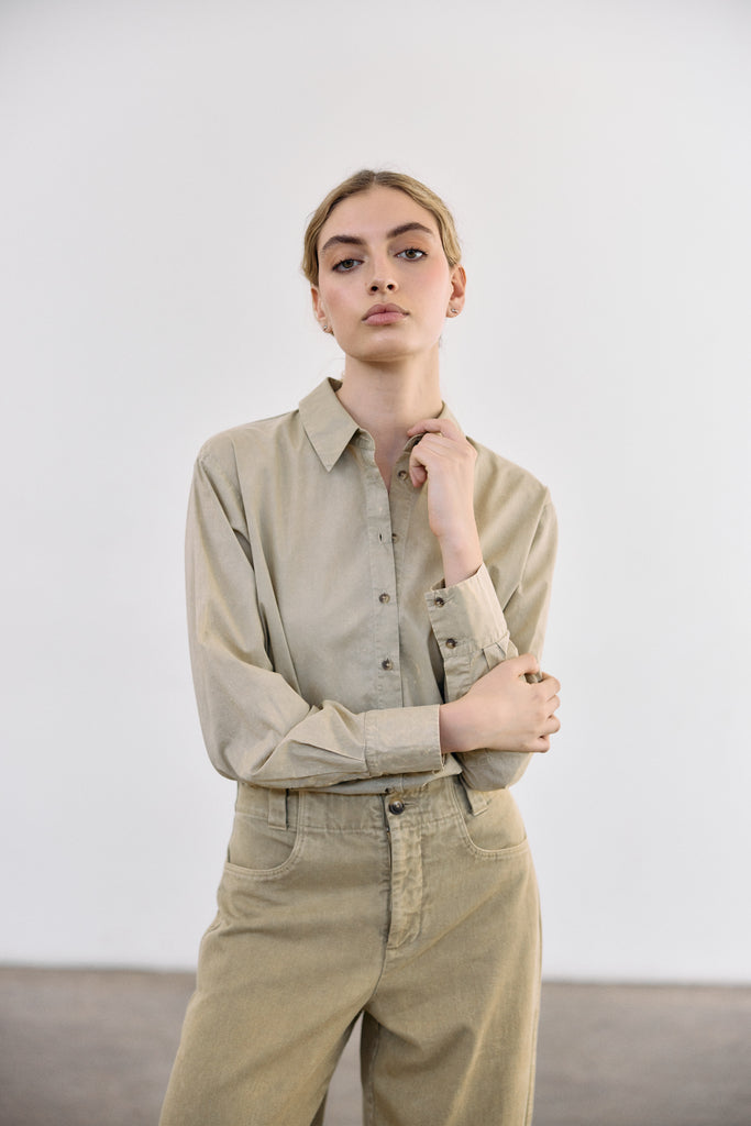 Washed Pima Cotton Button-Down Shirt - Salvia