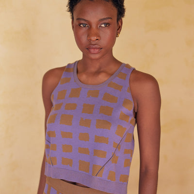 Hand-Drawn Grid Pattern Knitted Top Pima Cotton - Jacinto/Musgo