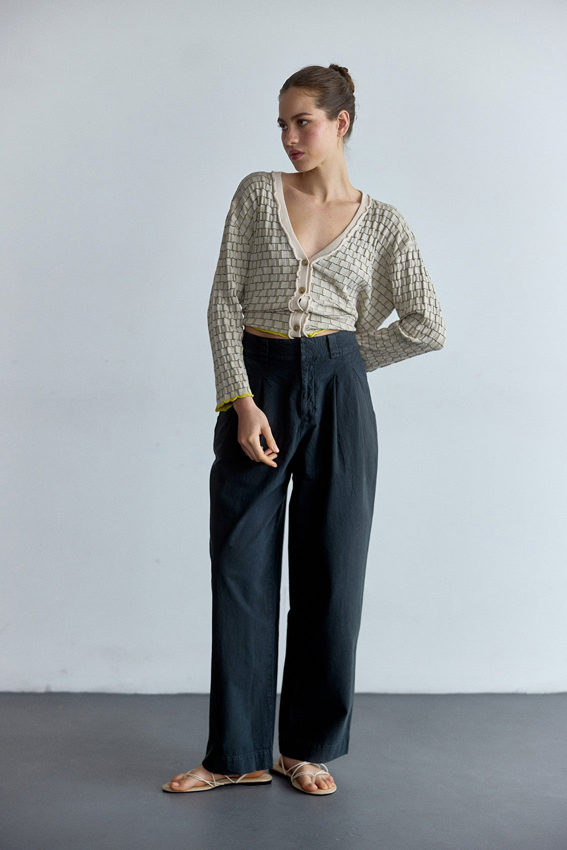 Textured Cotton Trousers - Slate