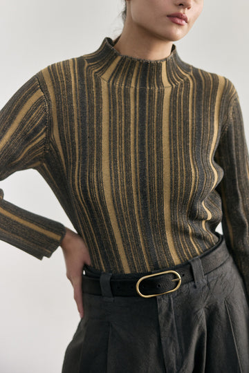 Pima Cotton Contrast Knitted Top - Slate/Wheat
