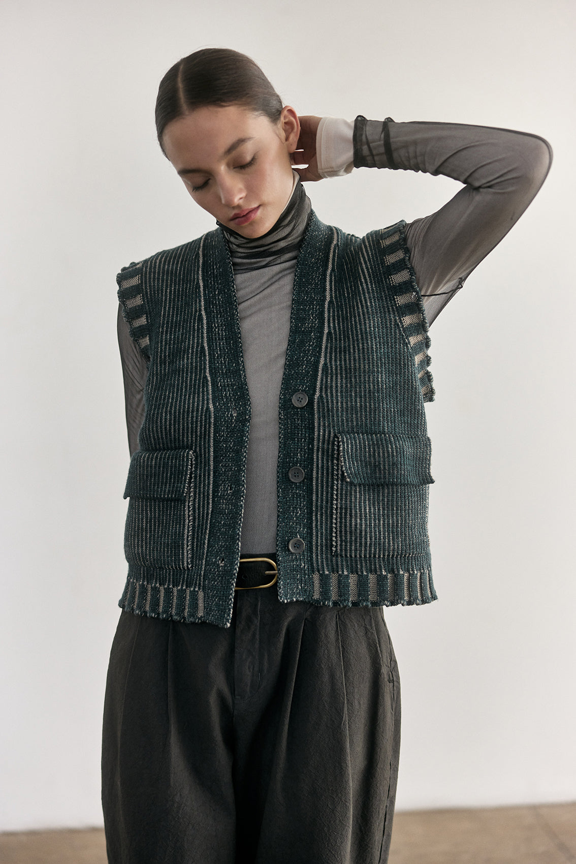 Vest Barrado Lana Merino - Lago