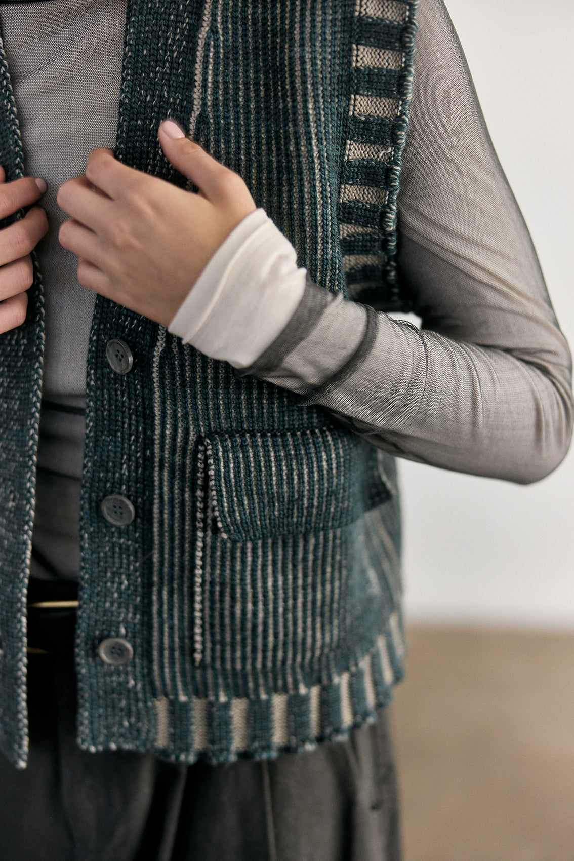 Vest Barrado Lana Merino - Lago