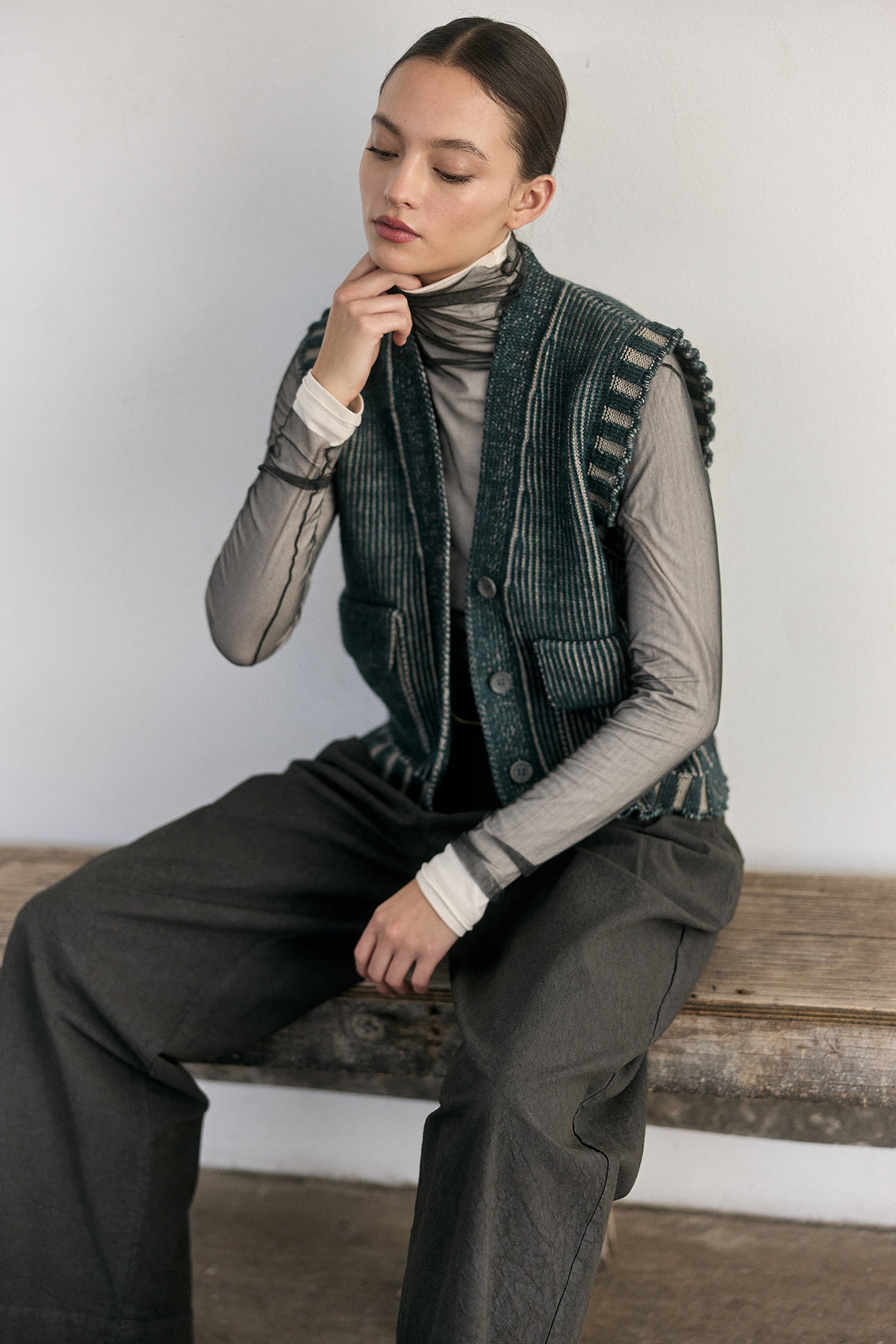 Vest Barrado Lana Merino - Lago