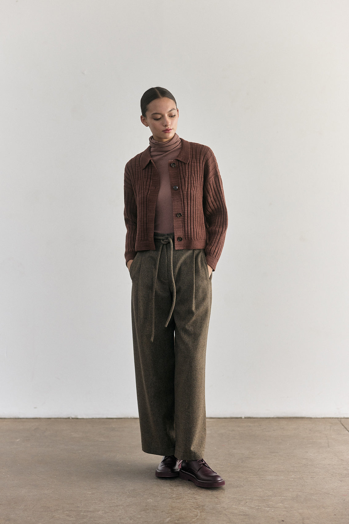 Cárdigan Barrado Lana Merino - Arcilla