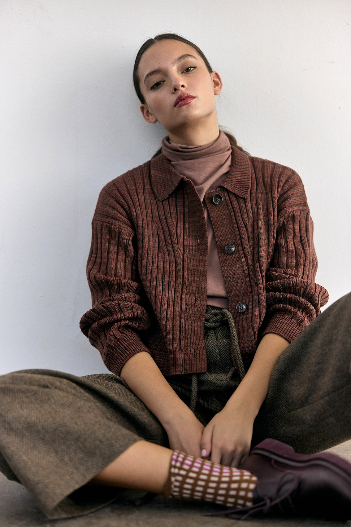 Cárdigan Barrado Lana Merino - Arcilla